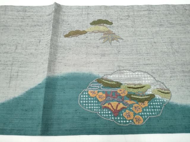  平和屋着物 中国三大刺繍 スワトウ相良刺繍 総刺繍 九寸開き名古屋帯 紬地 松竹梅風景文 正絹 hy 名古屋帯 帯