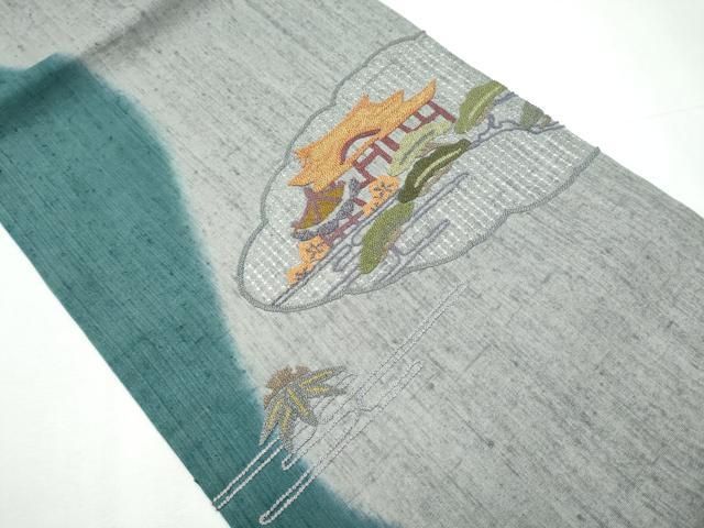 平和屋着物 中国三大刺繍 スワトウ相良刺繍 総刺繍 九寸開き名古屋帯 紬地 松竹梅風景文 正絹 hy