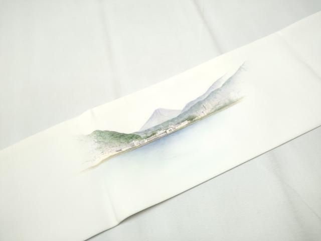  平和屋着物 塩瀬 九寸名古屋帯 作家物 手描き 風景文 正絹 hy 名古屋帯 帯