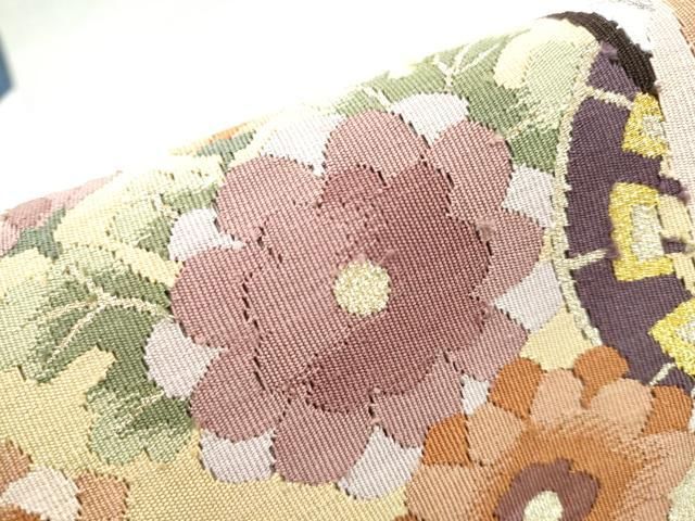  平和屋着物 爪掻き本綴れ 八寸名古屋帯 御所車花文 金銀糸 正絹 hy 名古屋帯 帯