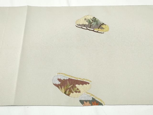 平和屋着物○爪掻き本綴れ つけ帯 立波文 金糸 共箱付き 正絹 逸品
