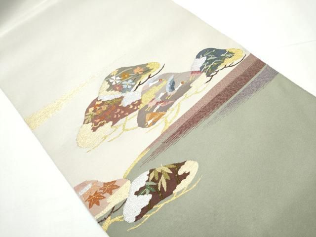 平和屋着物 爪掻き本綴れ 八寸名古屋帯 飛鶴草花文 金銀糸 正絹 hy