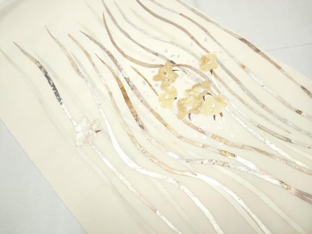 平和屋着物 塩瀬 九寸開き名古屋帯 刺繍 枝椿 正絹 hy