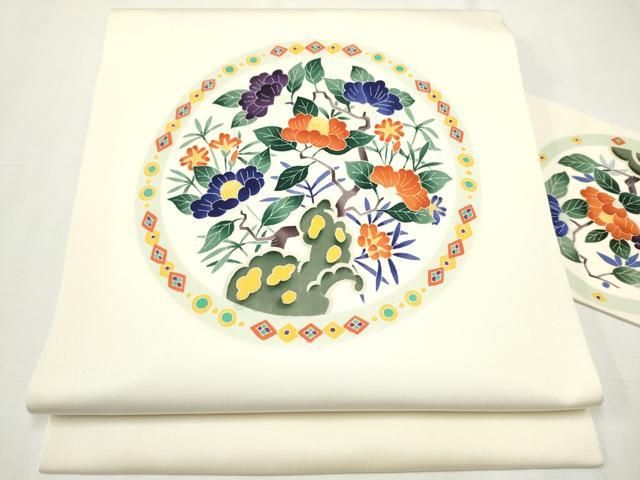 平和屋着物 本加賀友禅作家 水野博 塩瀬 九寸名古屋帯 枝花丸文 正絹 hy