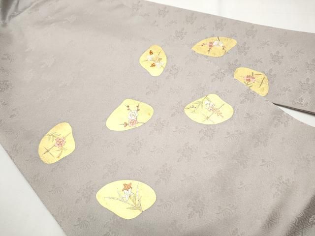 平和屋着物 九寸名古屋帯 刺繍 貝合わせ枝花文 金彩 正絹 hy