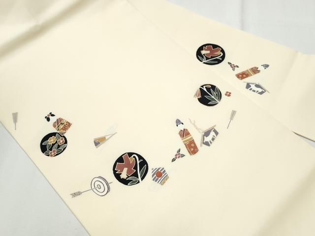 平和屋着物 塩瀬 九寸名古屋帯 玩具文 金彩 正絹 hy