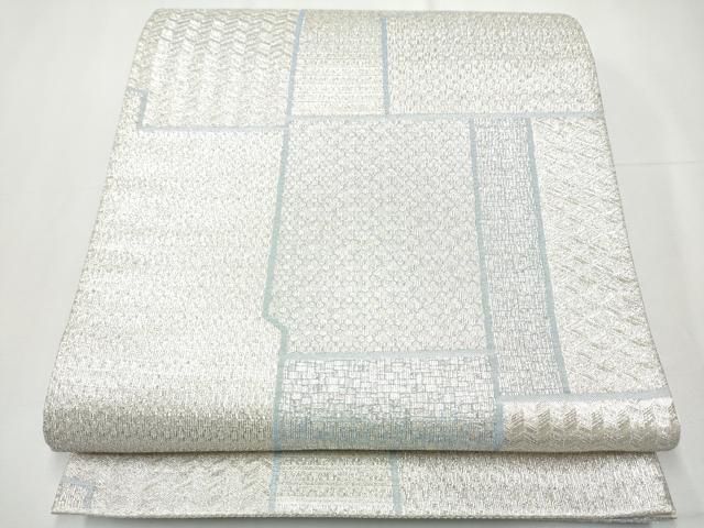 ☆ 袋帯 西陣 聚楽 玉蟲貴人 美しい華柄模様 斜め格子柄 象牙色 O-4751