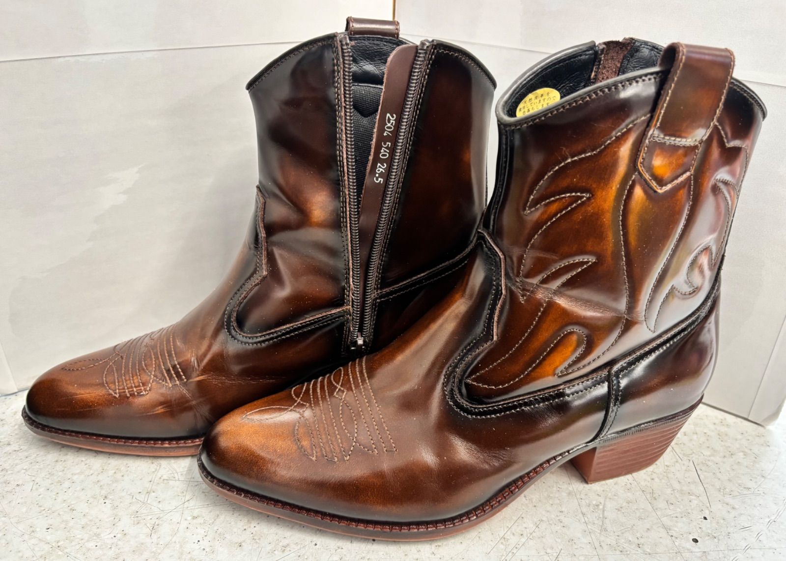 TEXAS VILLAGE テキサス ヴィレッジ ウエスタンブーツ ハーフ丈 ファスナー付 天然皮革 メンズ カジュアル シンプル