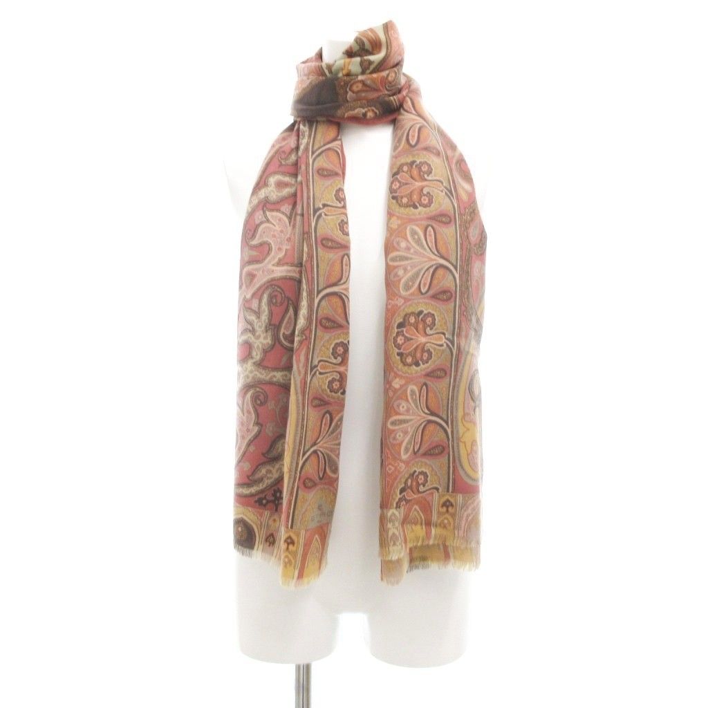 エトロ ETRO 大判ストール ペイズリー ウール シルク混 総柄 ピンク