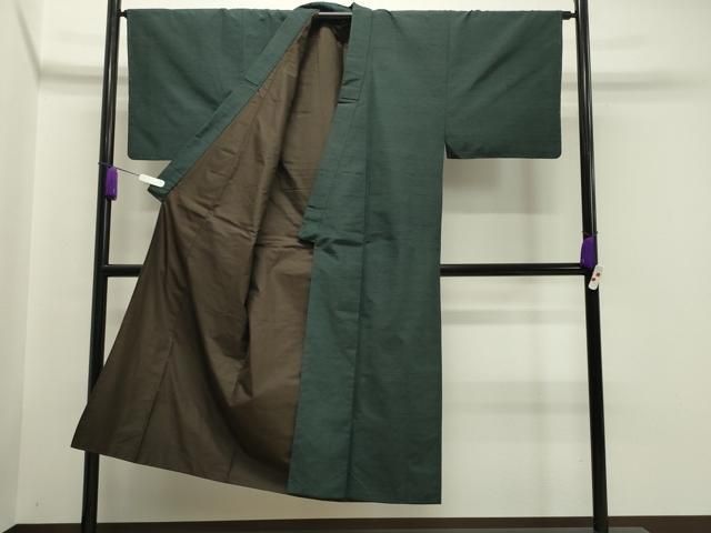 平和屋着物 男性 紬 アンサンブル 髭紬 羽織 霞文 黒緑色 正絹 CAAY8108gh