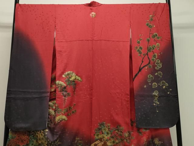 平和屋着物 豪華振袖 御所車花文 暈し染め 金彩 金通し地 正絹 gh