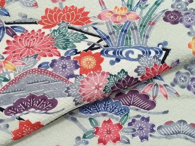 地紙草花鳥文 正絹