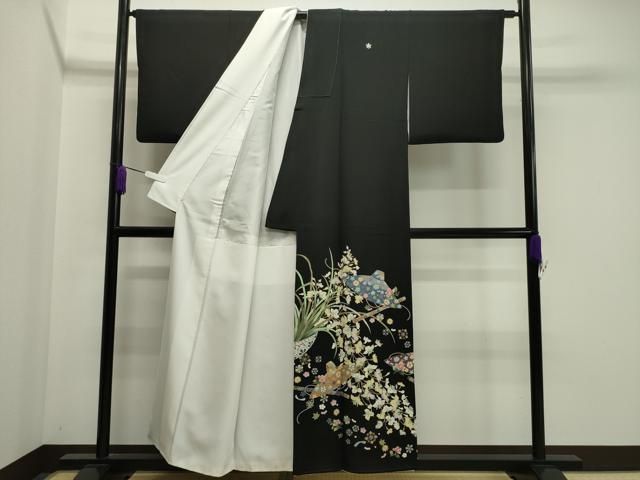 平和屋着物 豪華黒留袖 作家物 花笠 横笛 暈し染め 正絹 gh