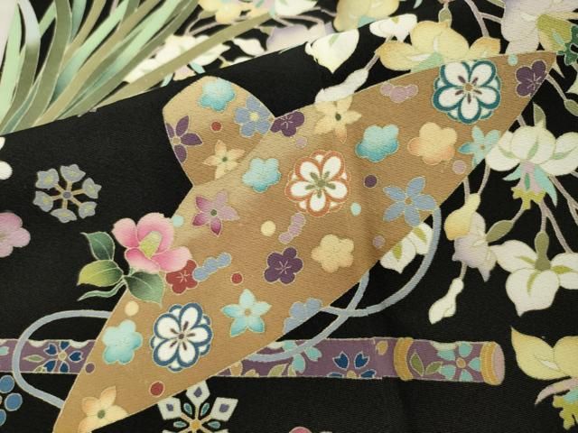 平和屋着物○豪華黒留袖 作家物 花笠 横笛 暈し染め 正絹 逸品