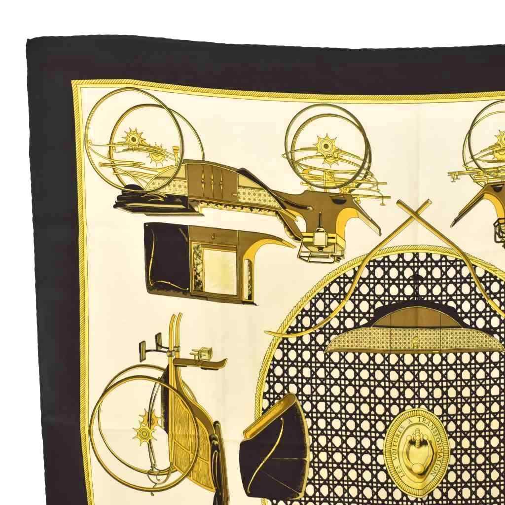 エルメス HERMES カレ90 折畳み式幌の馬車 LES VOITURES A TRANSFORMATION スカーフ シルク ベージュ AA