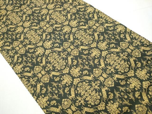 平和屋着物 龍村美術織物 九寸開き名古屋帯 山羊花卉文錦 正絹 hy