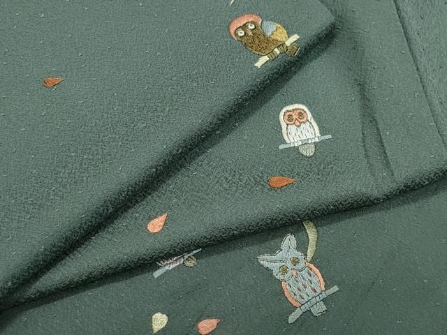 平和屋着物 上質な小紋 総刺繍 フクロウ ミミズク 金糸 正絹 vf