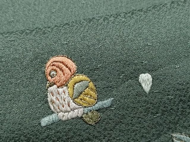  平和屋着物 上質な小紋 総刺繍 フクロウ ミミズク 金糸 正絹 vf 小紋 着物