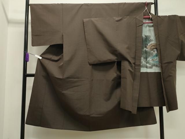 平和屋着物 男性 紬 アンサンブル 赤墨色 正絹 CAAY8179gh