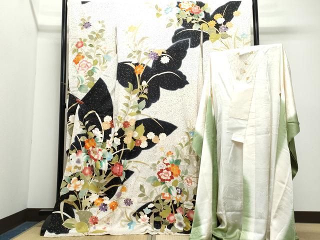 平和屋着物 豪華振袖 長襦袢セット 駒刺繍 草花文 金彩 伊勢丹扱い 正絹 vf