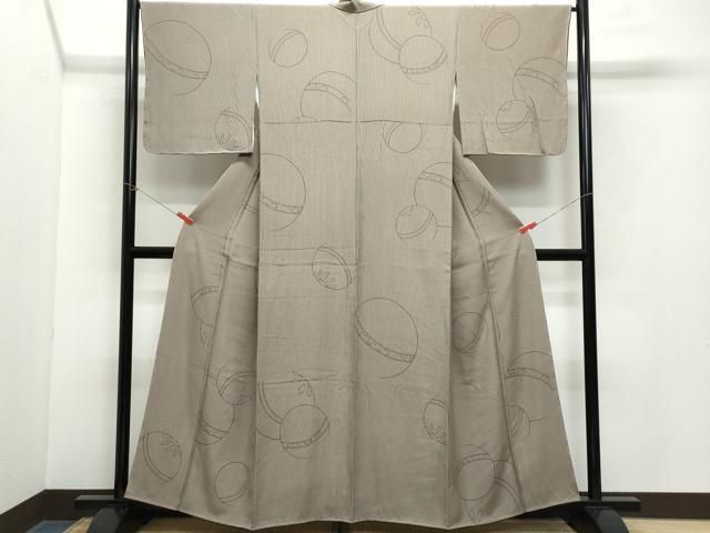 平和屋着物 上質な小紋 毬 万筋 涅色 白橡色 正絹 vf