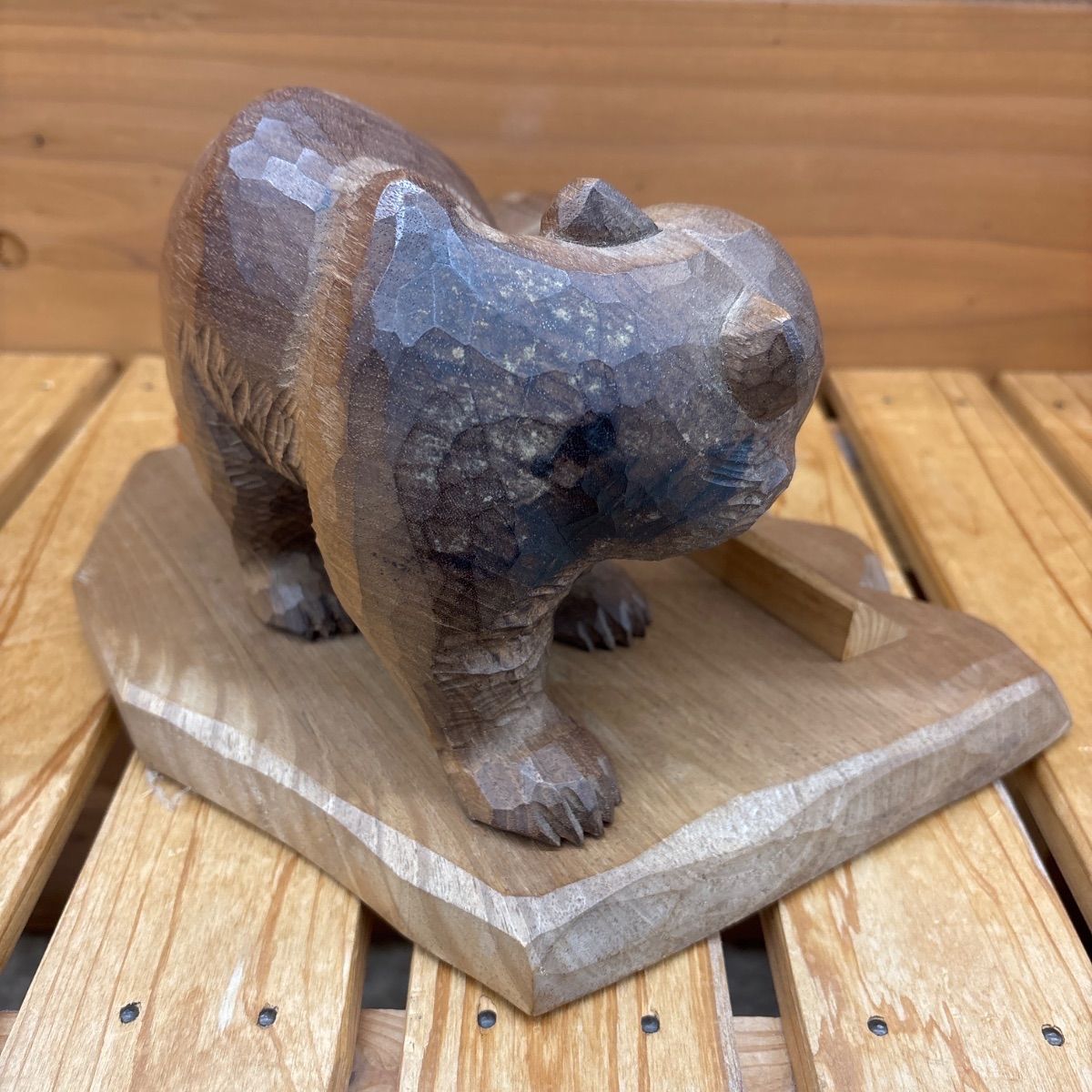  名匠 高瀬秀雄 作 親子熊 木彫り 迫力の削り出し技法 北海道民芸 寝室小物 置物 インテリア小物