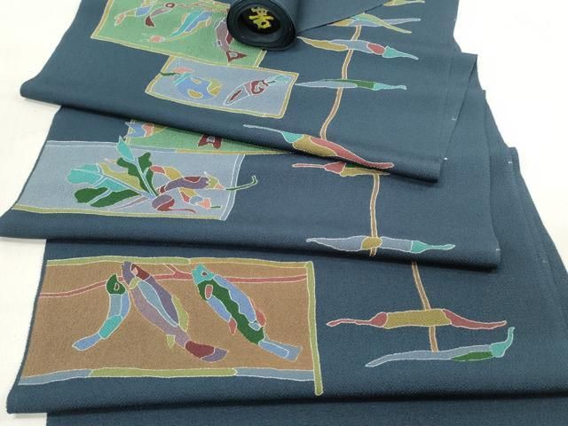 平和屋着物 名古屋帯 型染 成り物 魚 反物 we