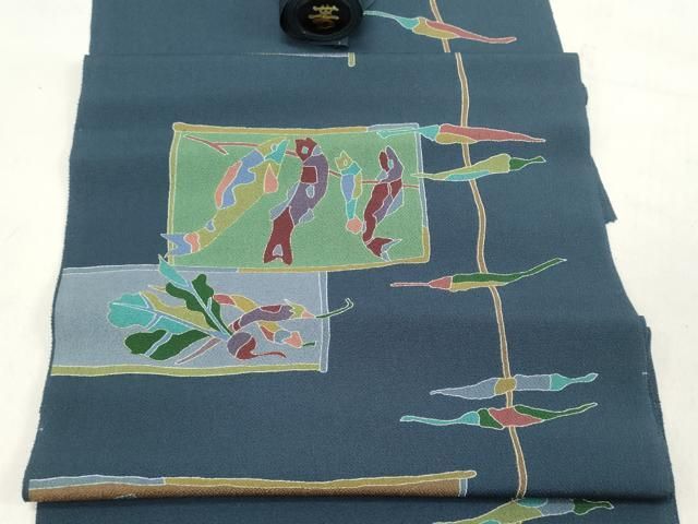 平和屋着物 名古屋帯 型染 成り物 魚 反物 we