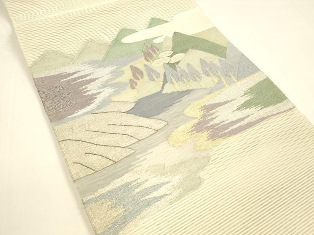 平和屋着物 夏物 八寸名古屋帯 絽綴れ 風景文 金銀糸 正絹 cm