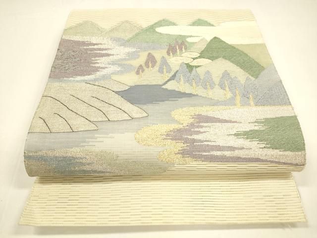 平和屋着物 夏物 八寸名古屋帯 絽綴れ 風景文 金銀糸 正絹 cm