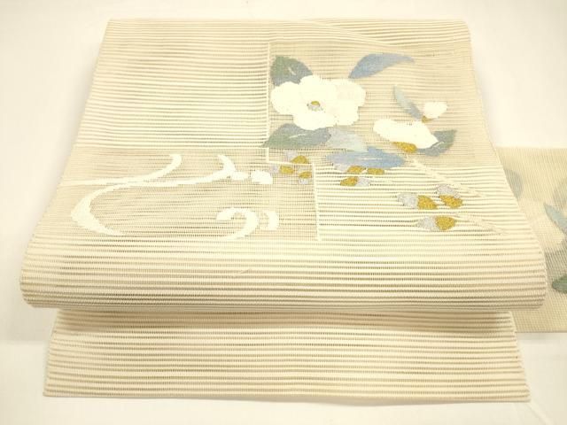 平和屋着物 夏物 八寸名古屋帯 絽綴れ 流水枝花文 金銀糸 正絹 cm