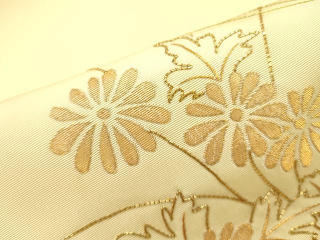 平和屋着物○塩瀬 九寸名古屋帯 駒刺繍 総刺繍 舞蝶花文 金糸 正絹