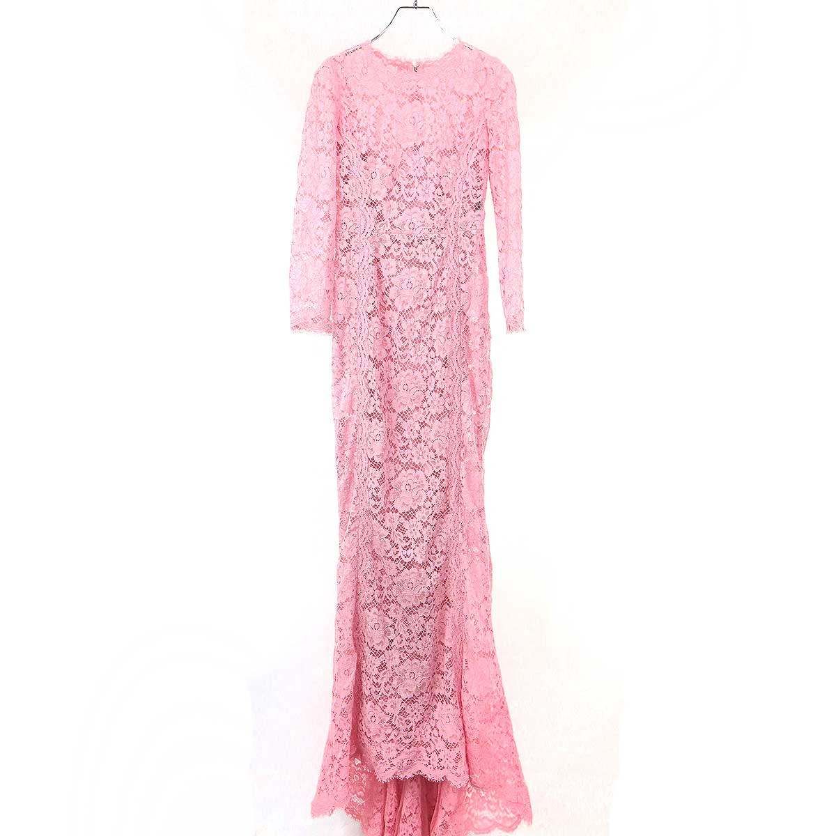 DOLCE-GABBANA ドルチェ＆ガッバーナ フラワーレース マキシドレスワンピース F6J6HT HLMEA ピンク 38
