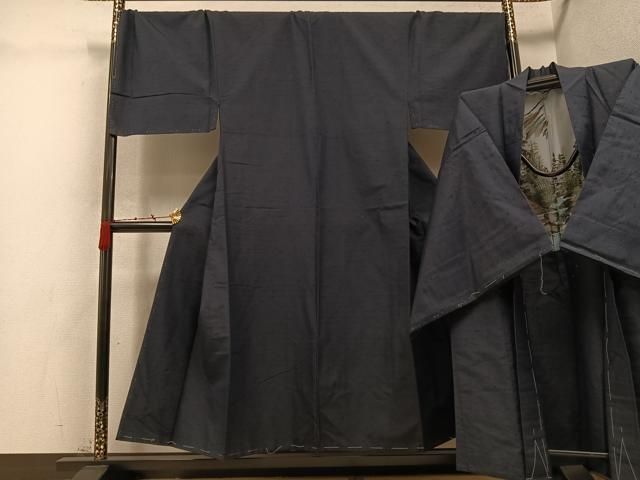 平和屋着物 男性 紬 アンサンブル 色無地 藍鉄色 正絹 AABC8062ph