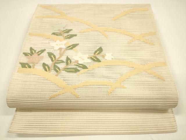 平和屋着物 夏物 八寸名古屋帯 絽綴れ 枝花芝文 正絹 cm