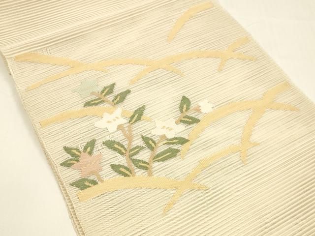 平和屋着物 夏物 八寸名古屋帯 絽綴れ 枝花芝文 正絹 cm