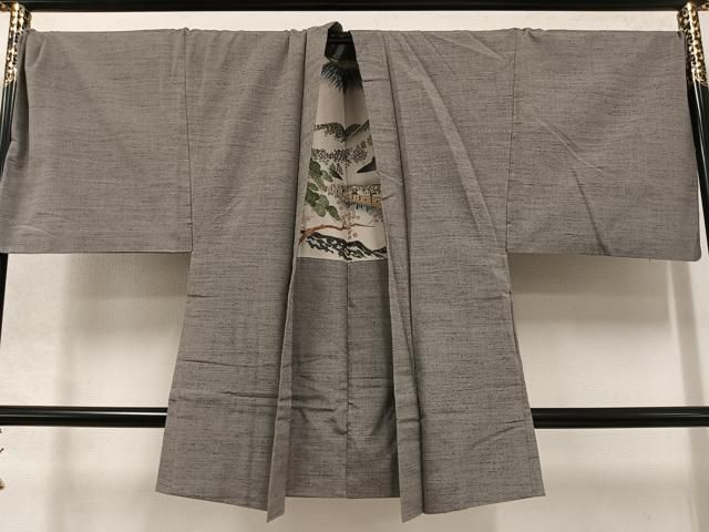 平和屋着物○男性 本場結城玉紬 アンサンブル 色無地 利休白茶色 結織  