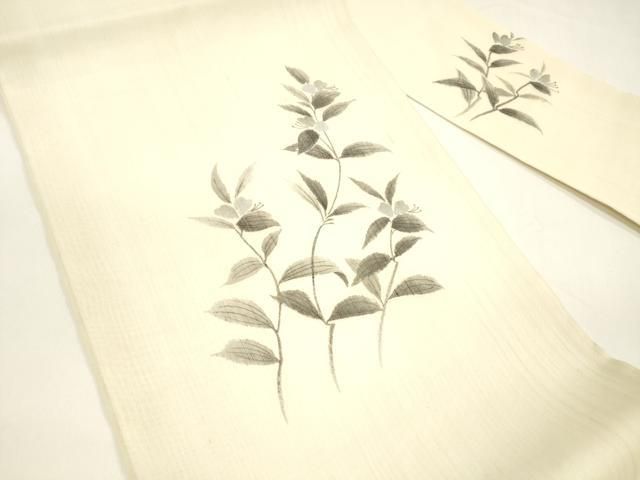 平和屋着物 夏物 九寸名古屋帯 手描き 枝花文 正絹 cm
