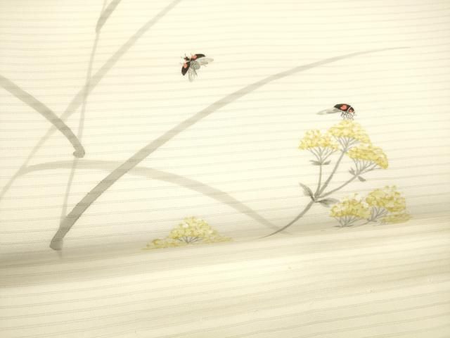  平和屋着物 夏物 絽塩瀬 九寸名古屋帯 手描き 草花文 てんとう虫 正絹 cm 名古屋帯 帯