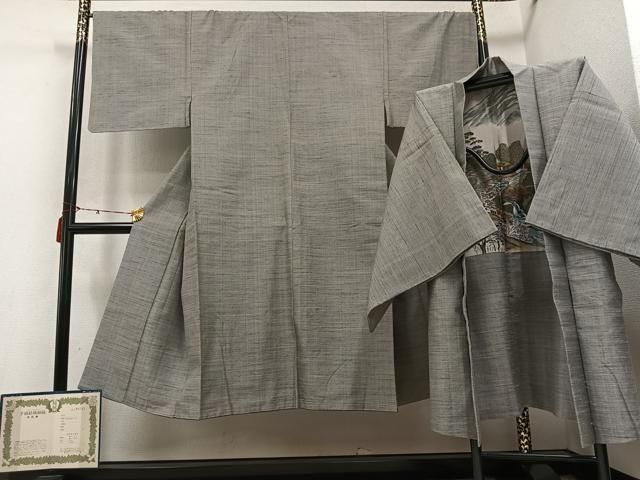 平和屋着物 男性 結城紬 アンサンブル 手織り 色無地 利休白茶色 保証書付き 正絹 ph