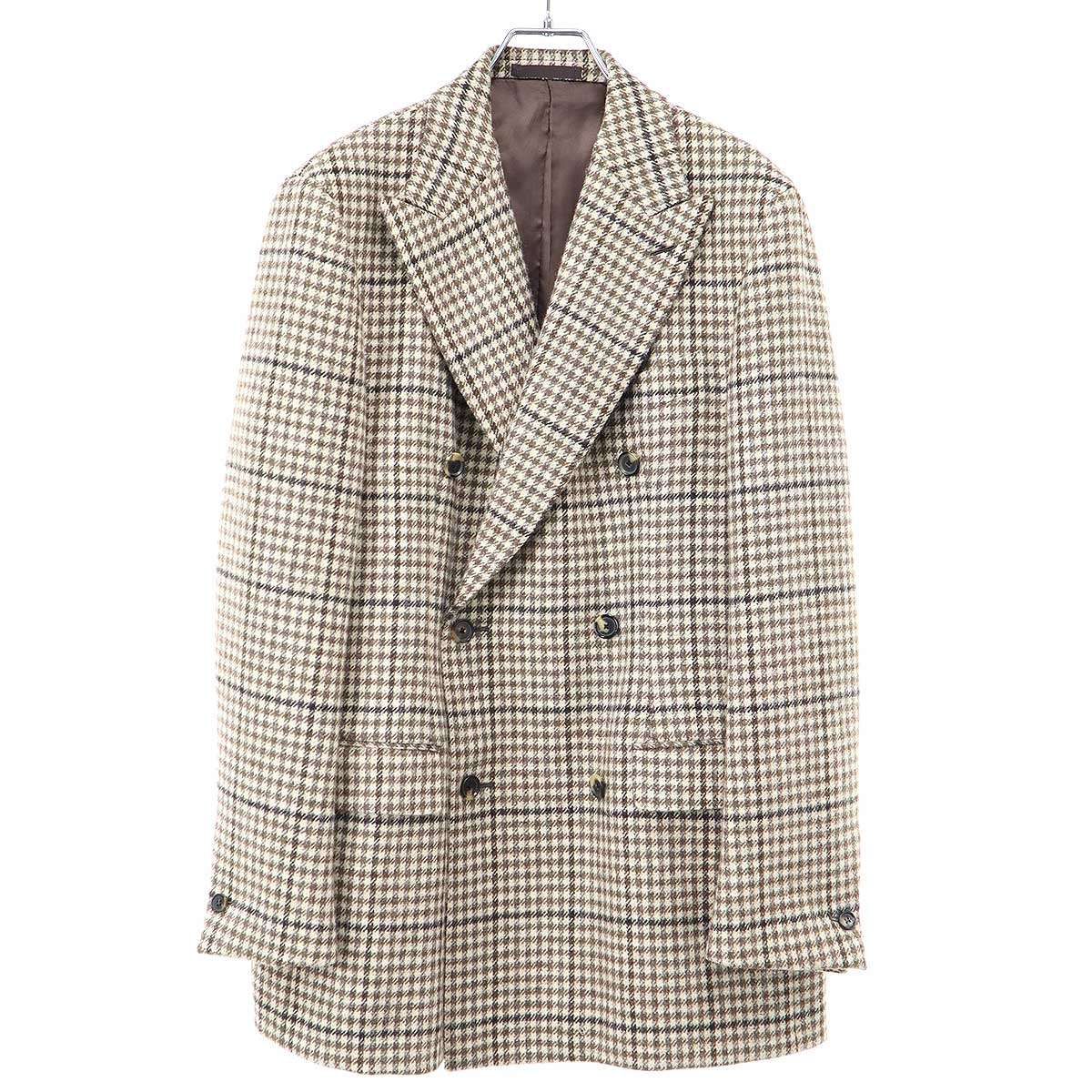 Kaptain Sunshine×L’ECHOPPE キャプテンサンシャイン×レショップ CARUSO別注 22 AW ツイードチェックダブルジャケット ブラウン 46