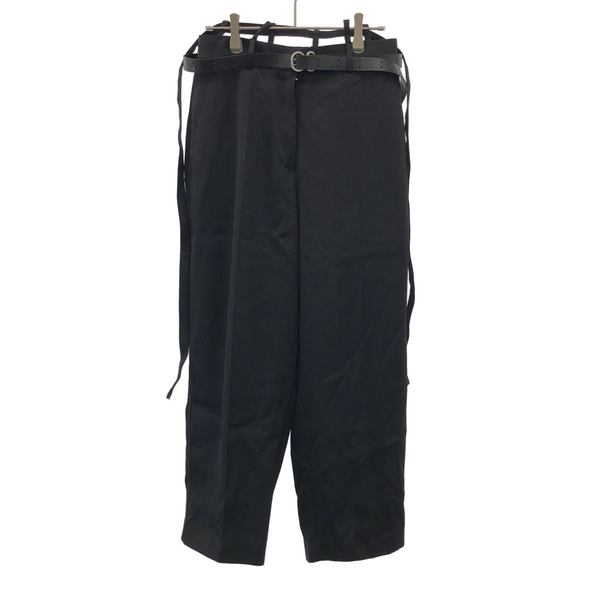 JIL SANDER ジルサンダー 24SS TROUSER 75 WLB AW 42 ベルテッドレーヨンツイルトラウザーパンツ J03KA0220 J65112 ブラック 32