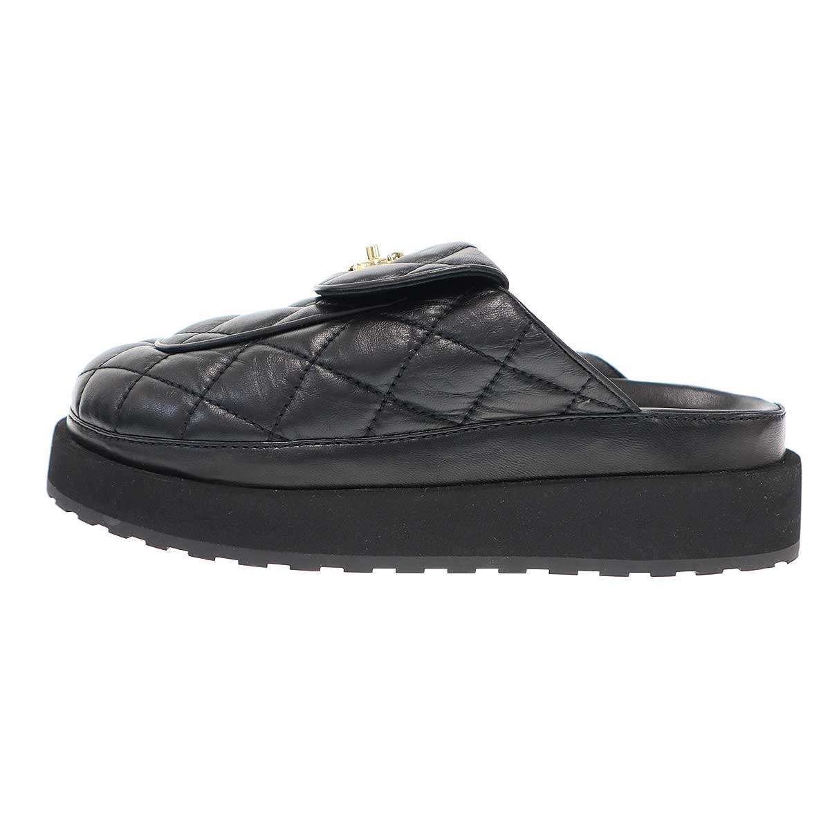 CHANEL シャネル CCターンロック マトラッセ レザーミュール シューズ