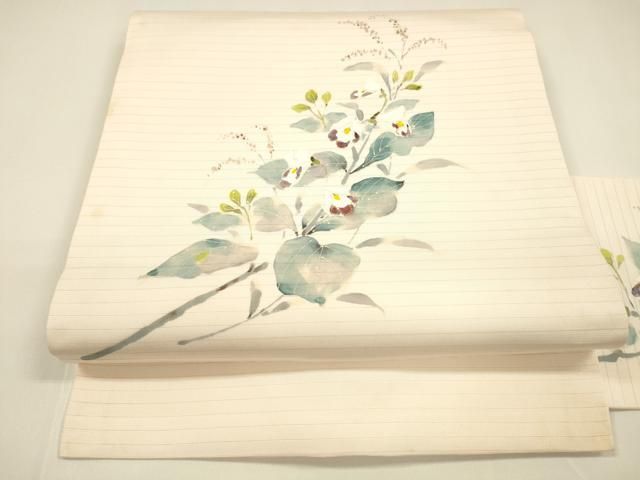 平和屋着物 夏物 絽塩瀬 九寸名古屋帯 手描き 枝花文 正絹 cm