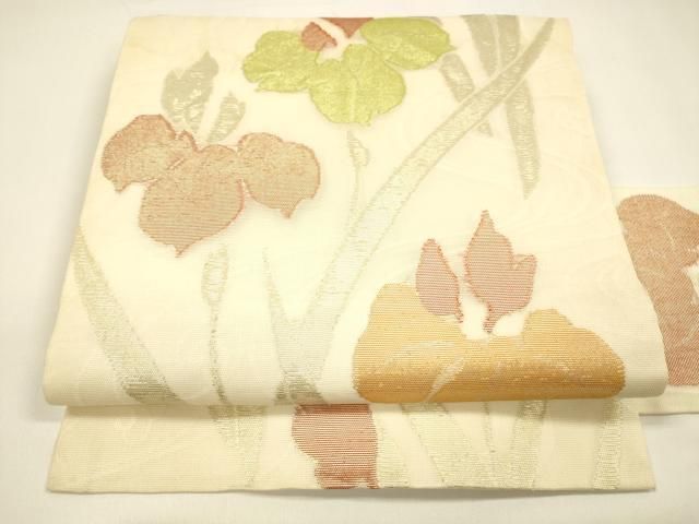 平和屋着物 夏物 九寸名古屋帯 草花文 金糸 正絹 cm