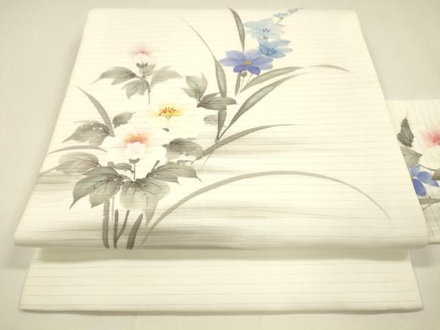 平和屋着物 夏物 九寸名古屋帯 手描き 草花文 cm