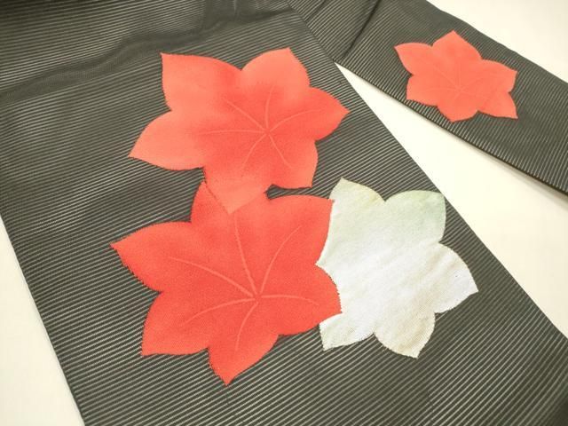 平和屋着物 夏物 九寸名古屋帯 舞葉文 黒地 銀糸 正絹 cm