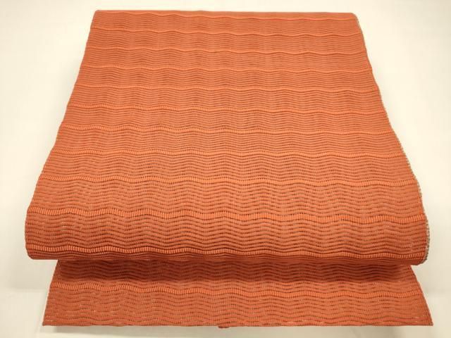 平和屋着物 夏物 八寸名古屋帯 絽綴れ よろけ縞 緋色 正絹 cm