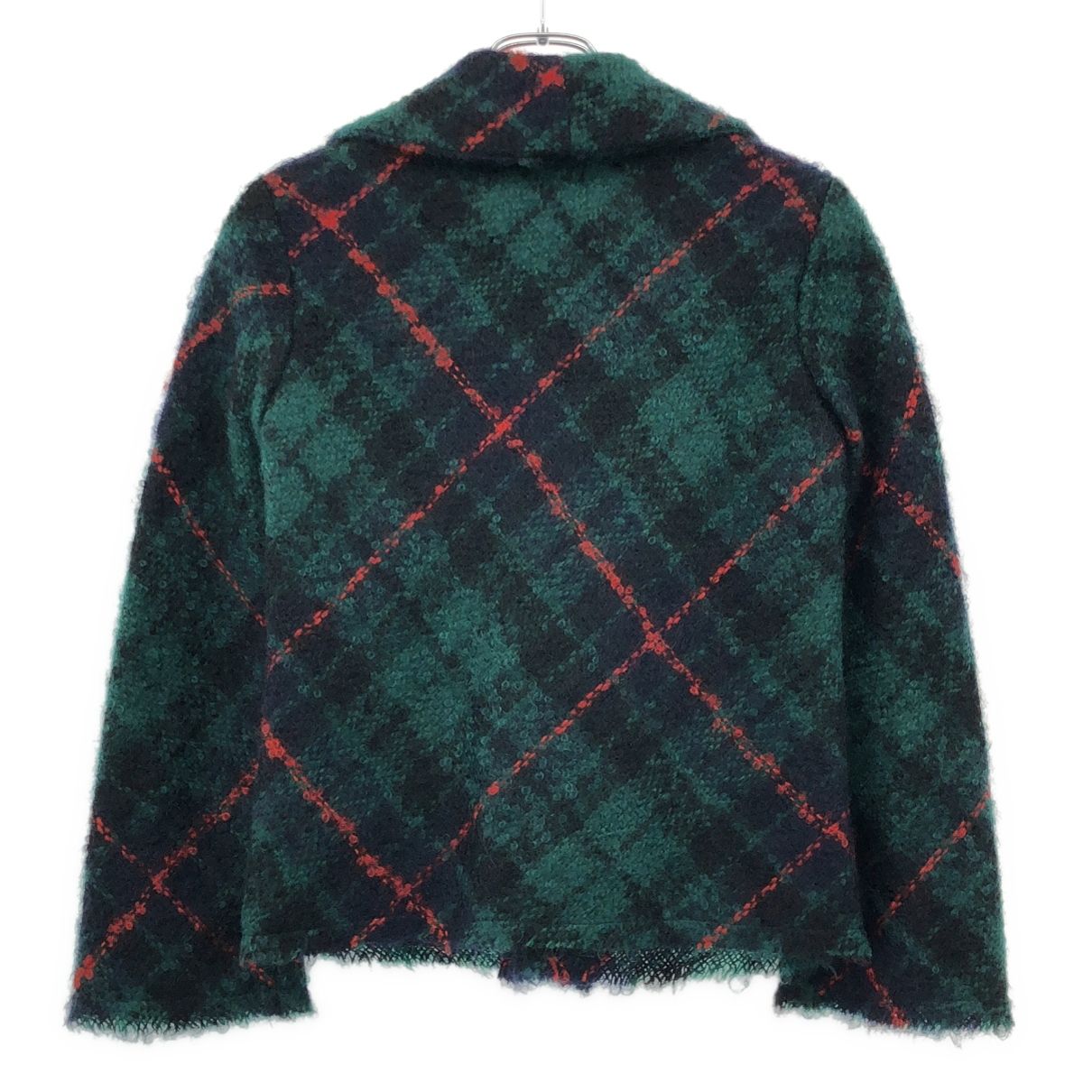 tricot COMME des GARCONS トリココムデギャルソン 2002AW モヘヤナイロンタータンチェックフリルジャケット TG-B028 グリーン×ネイビー S