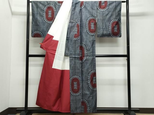 平和屋着物○訪問着 紬地 麻の葉文様 正絹 逸品 CAAT7071vf 平和屋着物